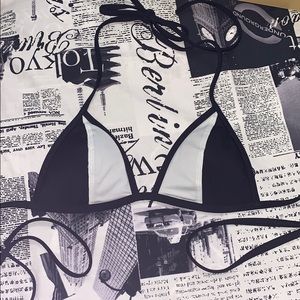 black and white triangle bikini top